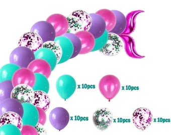 Zestaw łuków ogon syreny fioletowe konfetti w kolorze magenty balony 16 stóp girlanda 100 naklejek samoprzylepnych dekoracja imprezowa