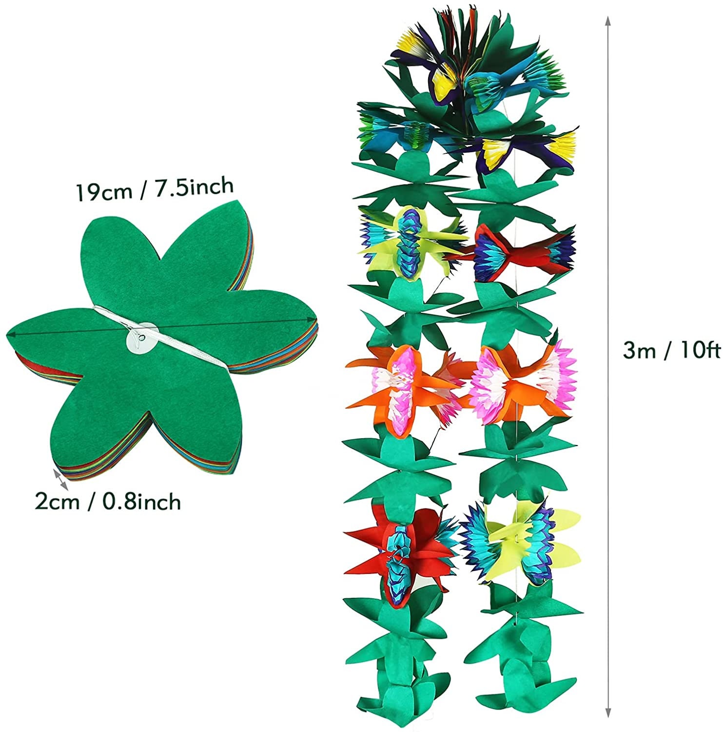 Tropische Girlande 6m - Hawaiideko Aus Seidenpapier, Hibiskusblumen, Für Sommerparty & Strandfest