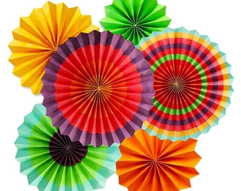 Multicolor Hanging Paper Fans / Fiesta Theme Decoration / Birthday Baby Shower Party Supplies