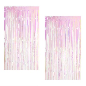 3.5ft X 6.5ft Pack of 2 Iridescent Shimmering Hanging Fringe Curtains Party Decorations Photo Wall Backdrop Door Window Self-adhesive