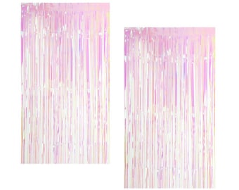 3,5 stopy X 6,5 stopy Opakowanie 2 opalizujących, lśniących, wiszących zasłon z frędzlami, dekoracje imprezowe, tło ścienne ze zdjęciami, drzwi, okna, samoprzylepne