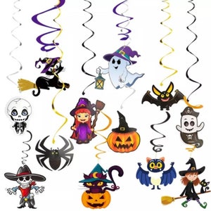 Halloween 12 pcs Hanging Swirls Witch Ghost Pumpkin Spider Halloween Theme Hanging Decorations