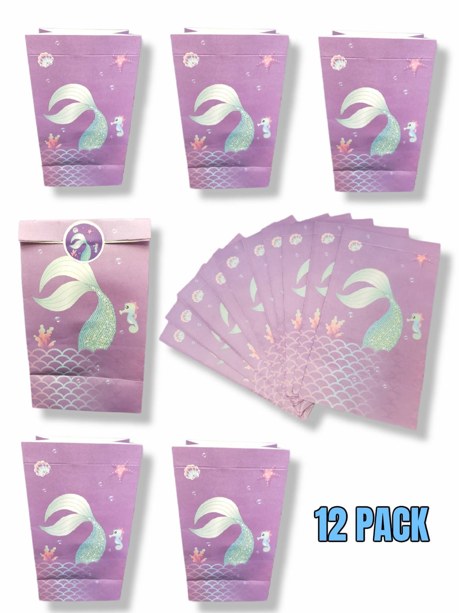 Pack of 12 Mermaid Party Favor Bags With Stickers for Party Fillers ...