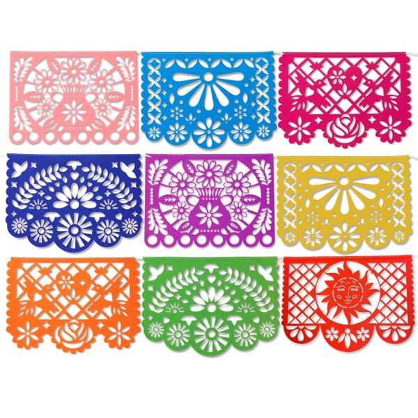 14 Fuß Premium-Qualität, wiederverwendbar, mehrfarbig, Fiesta Papel Picado, groß, 9 Filzfahnen zum Aufhängen, mexikanisches Banner für Fotohintergrund, Party-Dekoration