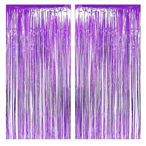Pack of 2 PURPLE Metallic Foil Fringe Curtains for Party Decorations Photo Wall Backdrop Door Window Self-adhesive Hanging Fringe Curtains