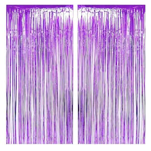 Pack of 2 PURPLE Metallic Foil Fringe Curtains for Party Decorations Photo Wall Backdrop Door Window Self-adhesive Hanging Fringe Curtains