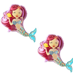 Pack of 2 Mermaid Mylar Foil Balloons - 38&quot; Large Balloons - Birthday Mermaid-themed Backdrop Party Decorations