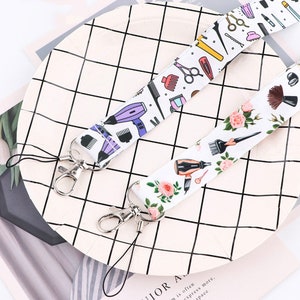 Hair Stylist Makeup Designer Neck Nylon Lanyard ID Badge Holder Keychain with Swivel Hook Metal Clasp Key Ring