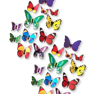 24 pçs 3d cor brilhante flexível pvc borboletas decoração de parede de escritório em casa adesivos magnéticos scrapbook diy artesanato auto-adesivo borboletas