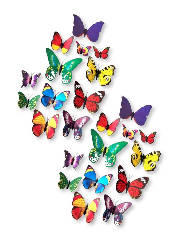 24pcs 3D Bright Color PVC Butterflies Home Office Wall Decor