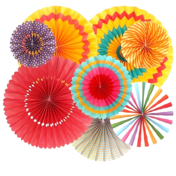 8 Stück Fiesta Circus Taco Bout It Multi Color Thema bunt rund hängende Rosette PapierFächer