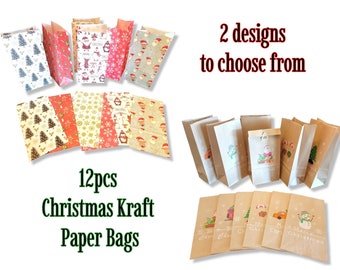 Confezione da 12 sacchetti regalo per bomboniere in carta kraft di buon Natale con adesivi