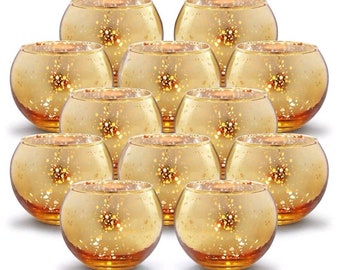 Zestaw 12 okrągłych świeczników w kształcie wotywnych ze szkła rtęciowego na wesela, urodziny, stół, wystrój domu