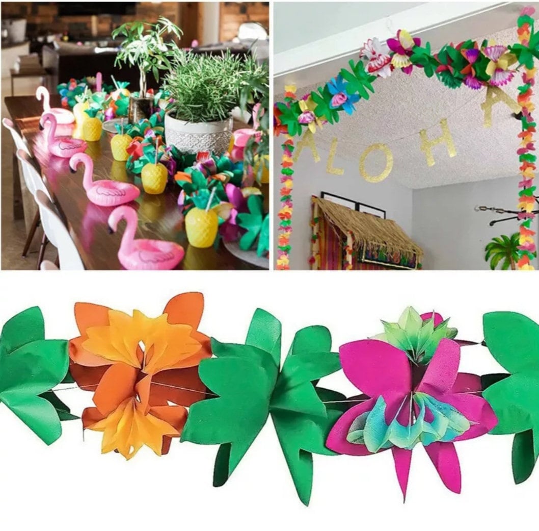 6 Tropische Blumengirlanden – Bunte Luau-Girlanden, 150 Cm Lang, Für Hawaii-, Strand- & Sommerpartys Papierblumen Girlande Set