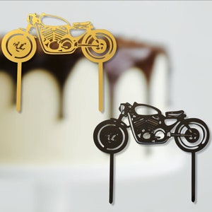 Motorcycle Plastic Cake Topper - Available in Black and Gold - Motorcycle Enthusiast Baking Craft Decoration