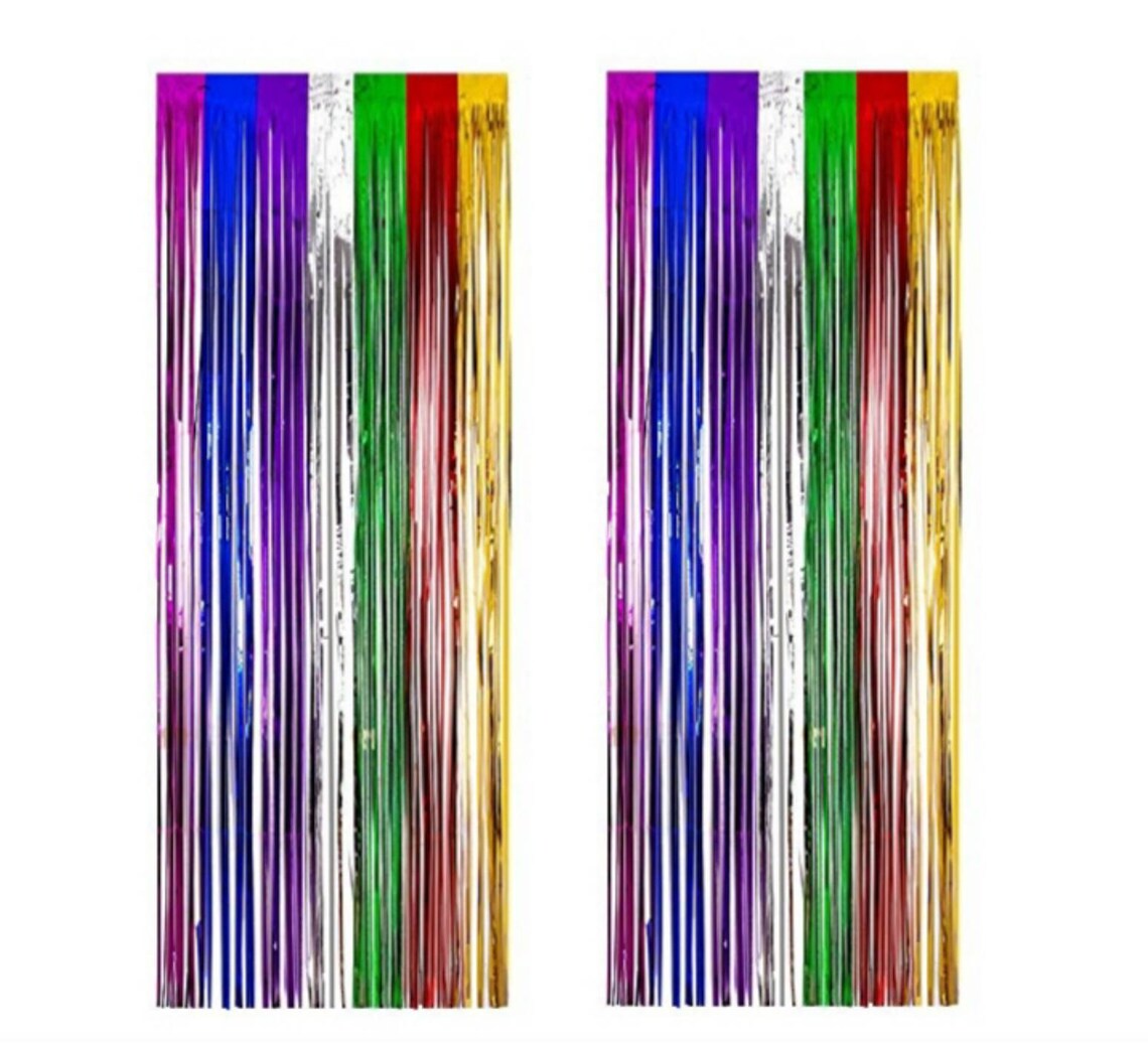 Pack of 2 Rainbow Metallic Foil Fringe Curtains for Party Etsy