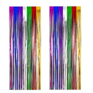 3.5 ft by 6.5 ft Pack of 2 Rainbow Metallic Foil Hanging Fringe Curtains for Party Decorations Photo Wall Backdrop Door Window