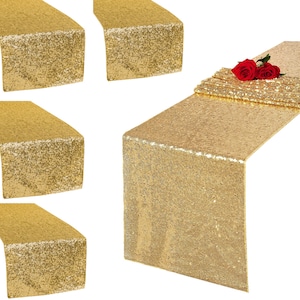 Gold or Rose Gold Table Runners Sewn-in Sparkling Sequins Reusable Glam Table Runners for Table Centerpiece Decorations
