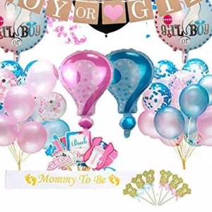 Gender Reveal Baby Shower Party Pack Bundle Boy or Girl Pink and Blue Balloons Hanging Backdrop Decorations