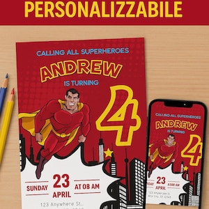 Invito Compleanno Supereroi Personalizzabile – Modello Canva PDF Stampabile – Download Digitale