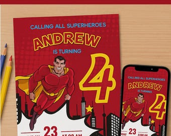 Customizable Superheros Birthday Invitation – Editable on Canva – Printable Digital PDF for Any Age