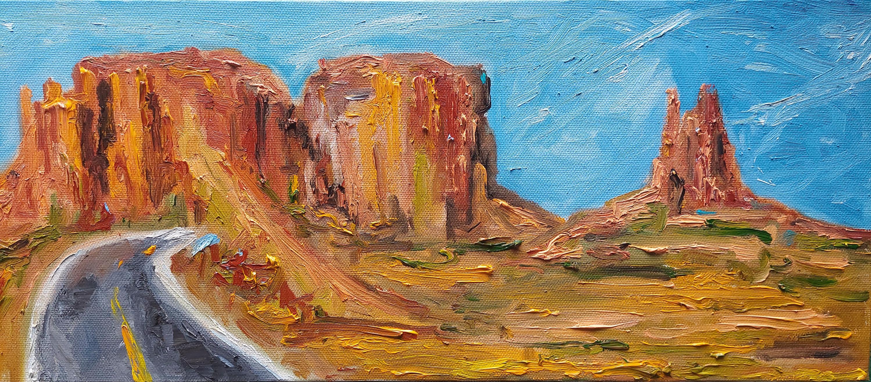 キャンバスに描かれた油彩原画、サイズ24x8インチ、アリゾナ州