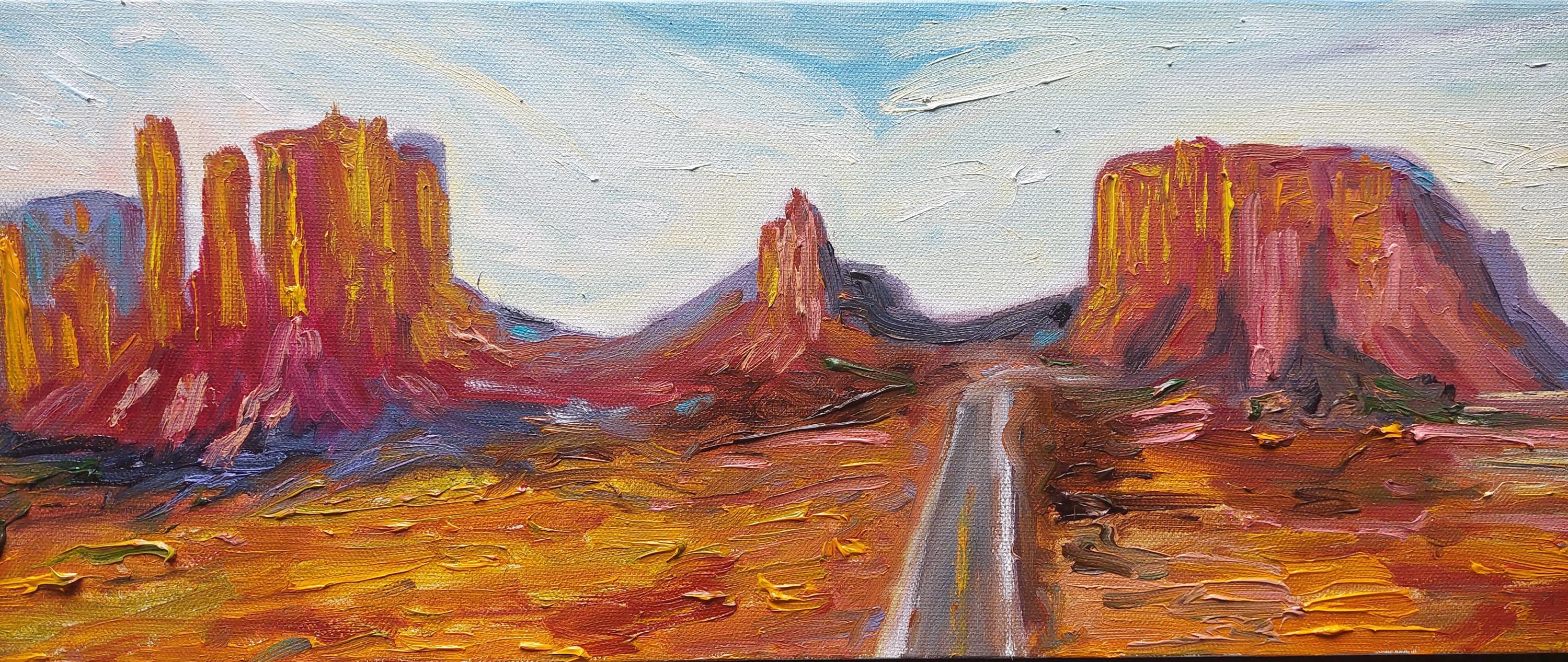 Oil Original Painting on Canvas Size 24x8 Inches Monument Valley