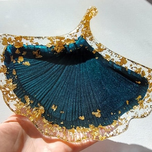 Ginkgo Leaf Trinket Dish: Emerald & Gold Mid Century Jewelry Holder