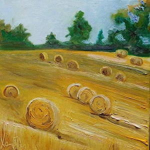 Oil original painting on canvas size 12x12 inches Wheat field