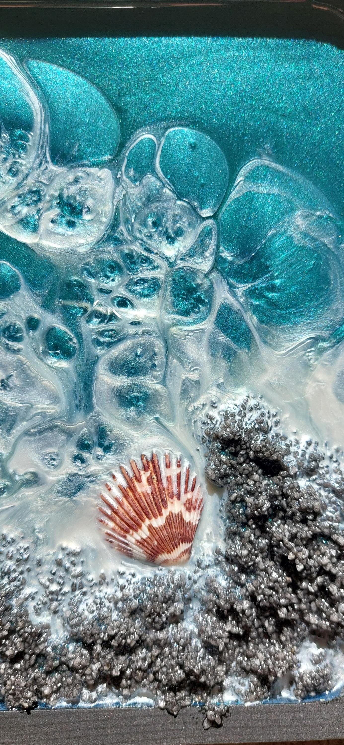 Handmade Epoxy Resin Ocean Theme Decorative Tray - Beach Decor Wall Art ...