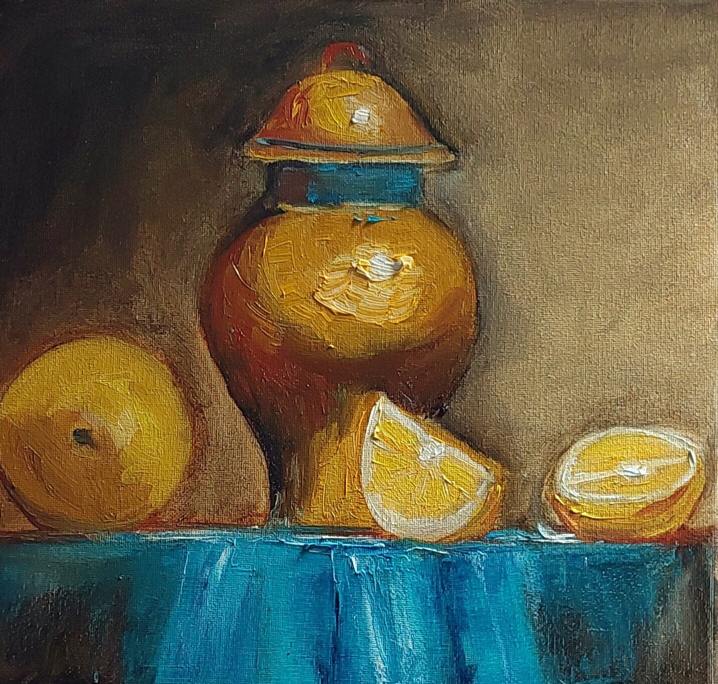 Oil Original Still Life Vintage Painting on Canvas Size 12x12