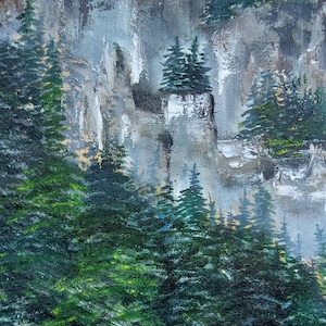 Oil original painting on canvas size 20x10 inches  Rocky Mountains