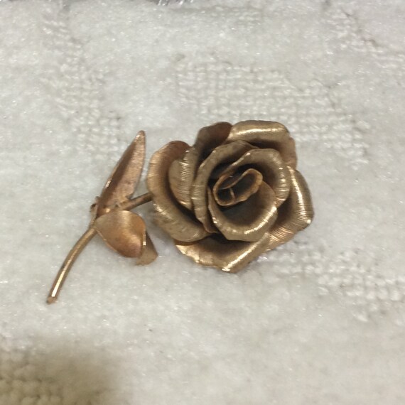 Vintage Brass Single Rose Brooch