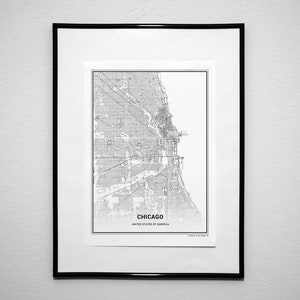 Póster con mapa de Chicago para pared / Descarga imprimible de regalo de Illinois / Decoración de mapas para oficina y hogar / Mapa personalizado / Impresiones personalizadas de mapas de la ciudad