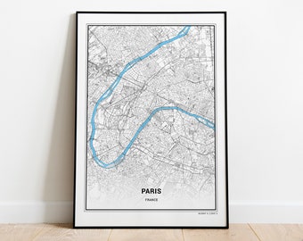 Paris Map Art Print: Black and White Cityscape (Digital Download)