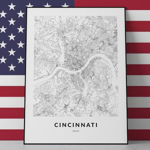 Cincinnati map, Cincinnati poster, Cincinnati print, Cincinnati Ohio, Cincinnati Wall art, Cincinnati Decor, Cincinnati gift, Cincinnati USA
