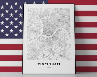 Cincinnati map, Cincinnati poster, Cincinnati print, Cincinnati Ohio, Cincinnati Wall art, Cincinnati Decor, Cincinnati gift, Cincinnati USA