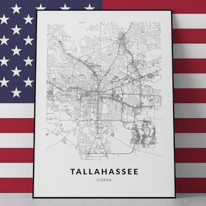 Plakat z mapą Tallahassee: pejzaż Florydy (do pobrania cyfrowego)