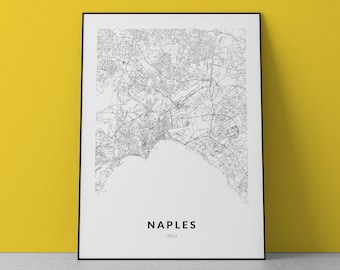 Naples Italy Map Art Print: City Street Map Wall Decor (Digital Download)