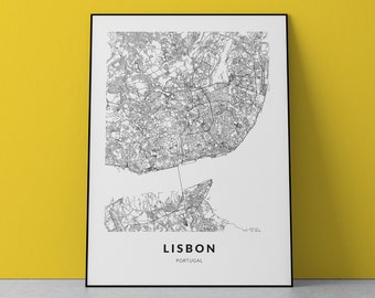 Lisbon Map Art Print: Portugal City Street Map (Digital Download)