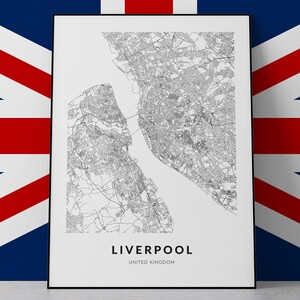 Mapa de Liverpool, impressão de Liverpool, pôster de Liverpool, Liverpool Reino Unido, arte de Liverpool, mapa do Reino Unido, cidade de Liverpool, presentes do Reino Unido, arte
