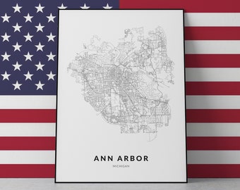 Ann Arbor Map Art Print: Michigan City Decor (Digital Download)