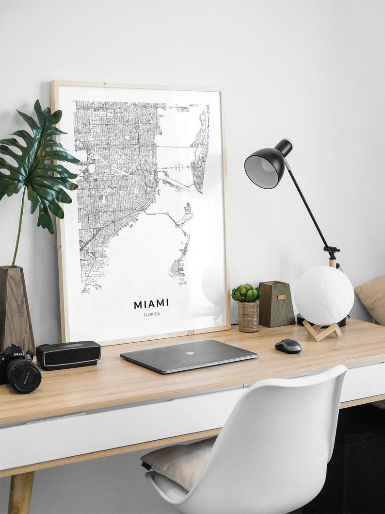 Miami Map Miami Print Miami Art Miami Poster Miami Wall Etsy