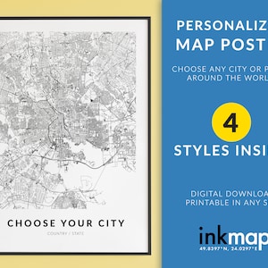 City Map Print, Custom Map Print, Street Map, Custom Map Poster, Map Print, City Map Wall Art, Custom Map, Travel Poster, Customized Print