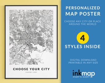 Custom City Street Map Art Print: Personalized Travel Poster (Digital Download)