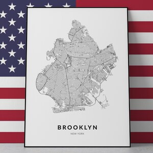 Brooklyn kaart, New York kaart, Brooklyn muur kunst, Brooklyn kunst, Brooklyn poster, Brooklyn cadeau, Brooklyn reisdecor, Brooklyn print,