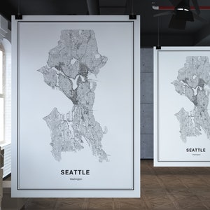 Kaart van Seattle, kaart van Washington, aangepaste stadsplattegronden, aangepaste kaart, kaartkunst, lijnkaart, kaartkunstdruk, kunst aan de muur kaart, kaartdecor, pdf-kaart, afdrukken