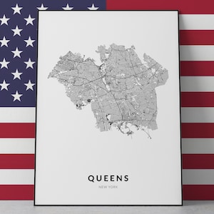 Queens, New York, Queens map, Queens wall art, Queens art, Queens poster, Queens gift, Queens decor, Queens print, Queens city poster print