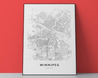 Winnipeg map print, Winnipeg poster, Winnipeg Manitoba, Canada map print, Manitoba map poster, Travel poster print, Map poster print, Decor