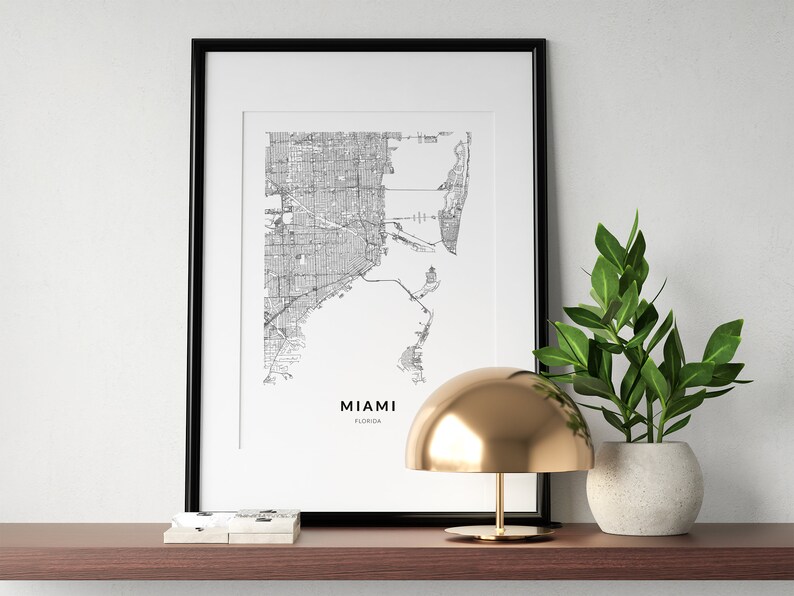 Miami Map Miami Print Miami Art Miami Poster Miami Wall Etsy
